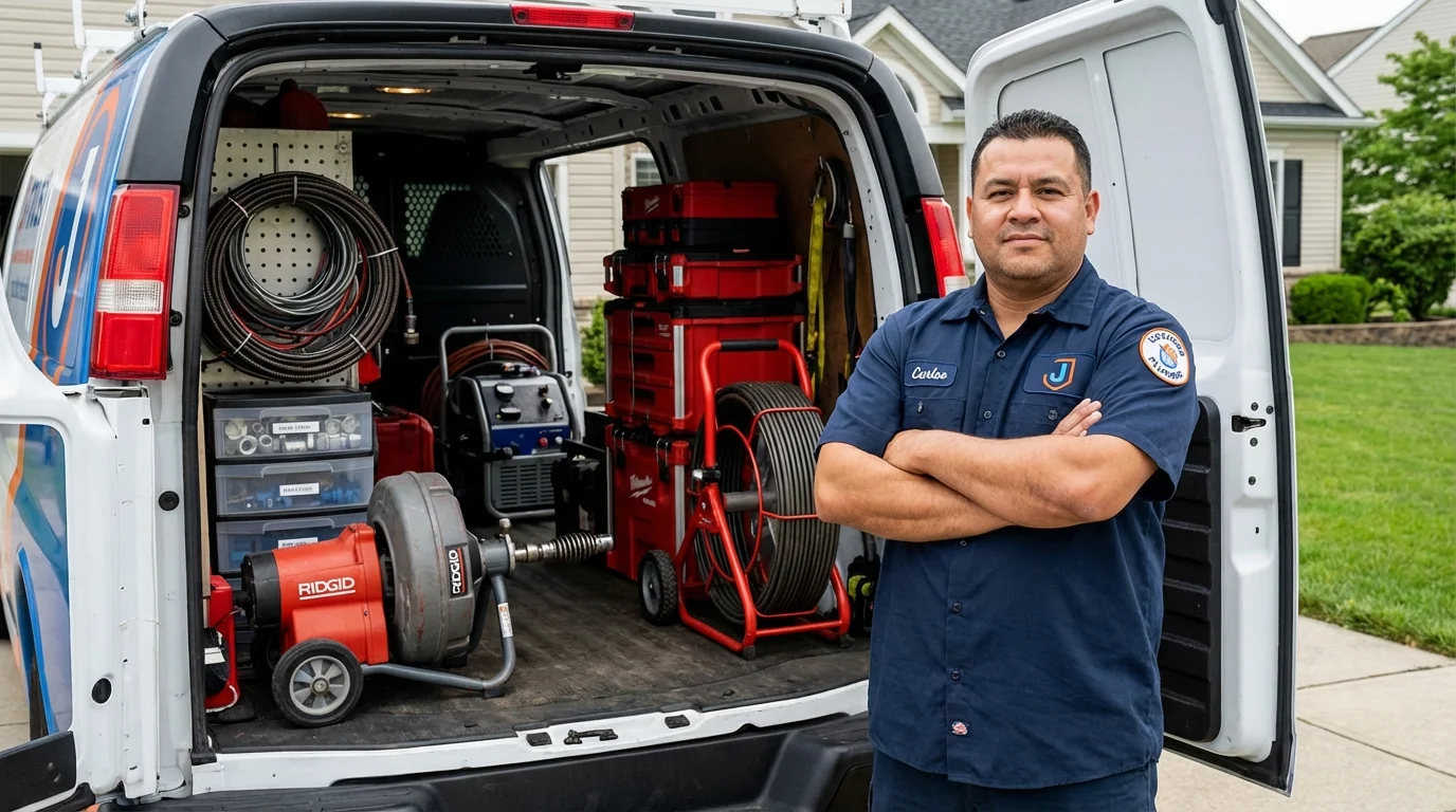 Professional drain cleaning equipment and Johns Plumbing LLC plumber in Bally