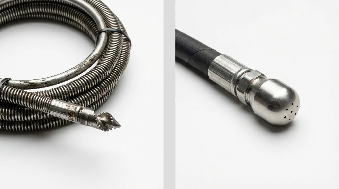 Drain snake cable and hydro jetting nozzle used for drain cleaning in Bally, PA