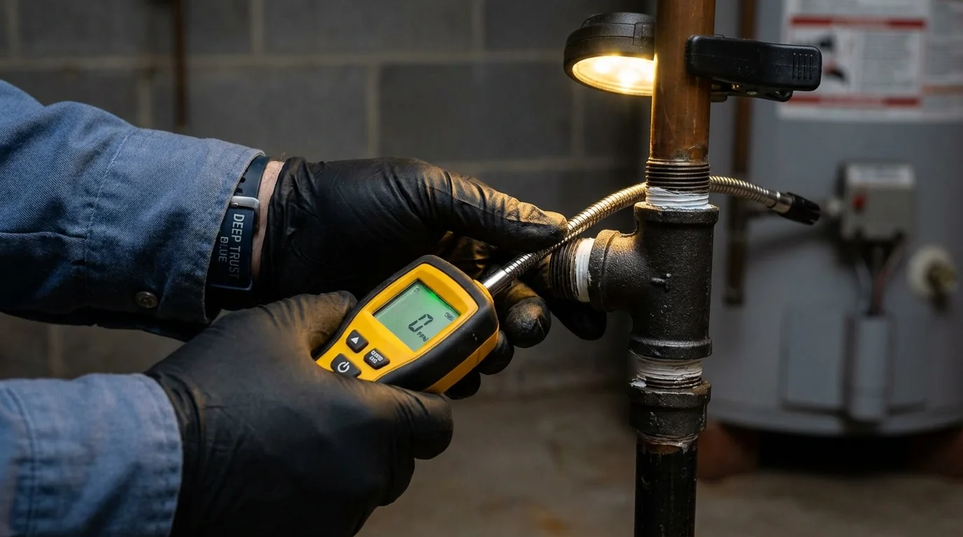 Gas leak detection with electronic sniffer by Johns Plumbing LLC in Bally