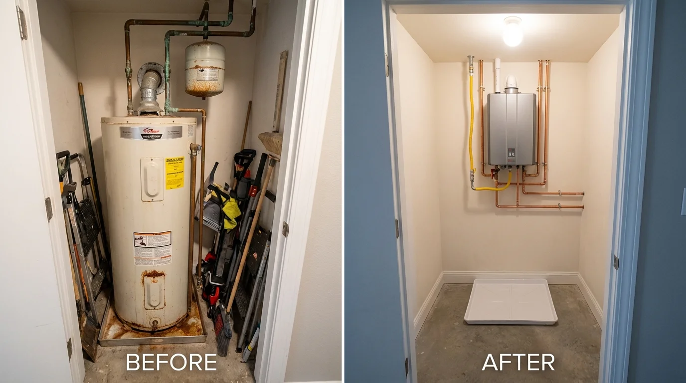 Tank water heater versus wall-mounted tankless unit comparison for Bally, PA homeowners